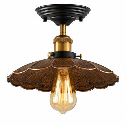 Semi Flush Ceiling Light – Scalloped, Dome or Gloss Metal Shade, E27 - Yellow Brass, Lounge 22 cm Brushed Copper, 140 mm Rose, ST64 LED Bulb 4W