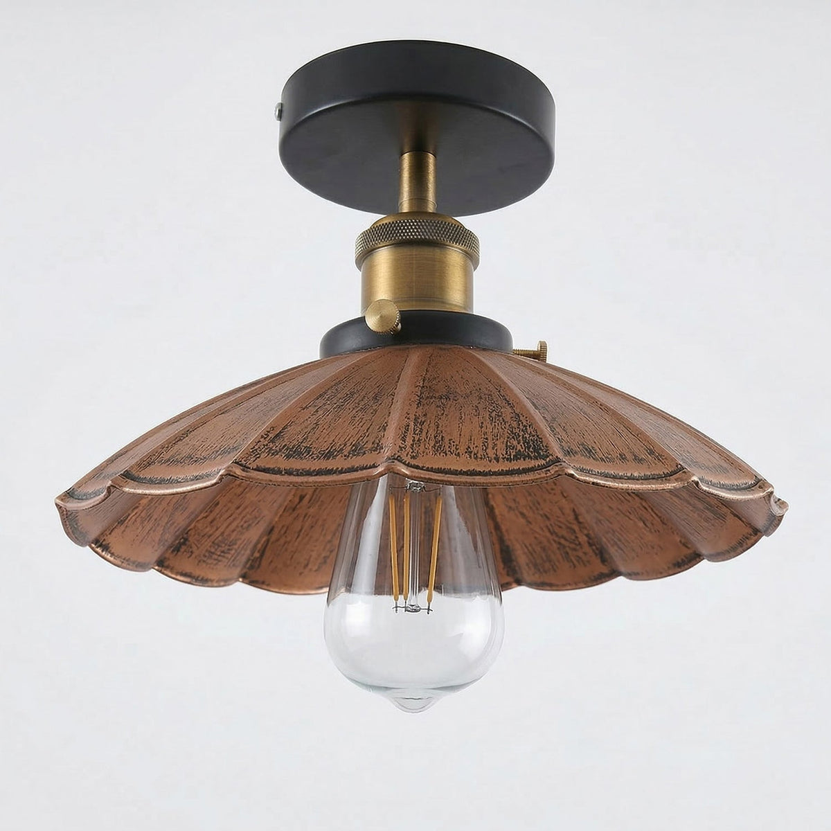 Semi Flush Ceiling Light – Scalloped, Dome or Gloss Metal Shade, E27 - Yellow Brass, Lounge 22 cm Brushed Copper, with Shade Ring, Without Bulb
