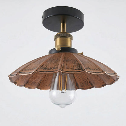 Semi Flush Ceiling Light – Scalloped, Dome or Gloss Metal Shade, E27 - Yellow Brass, Lounge 22 cm Brushed Copper, with Shade Ring, Without Bulb