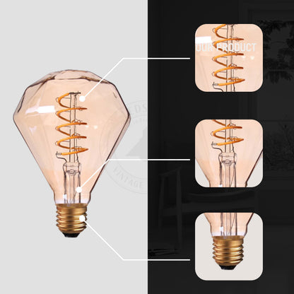 Vintage Spiral Filament LED Bulbs E27 – Globe, Diamond, Heart, Star & Tube - photo 5