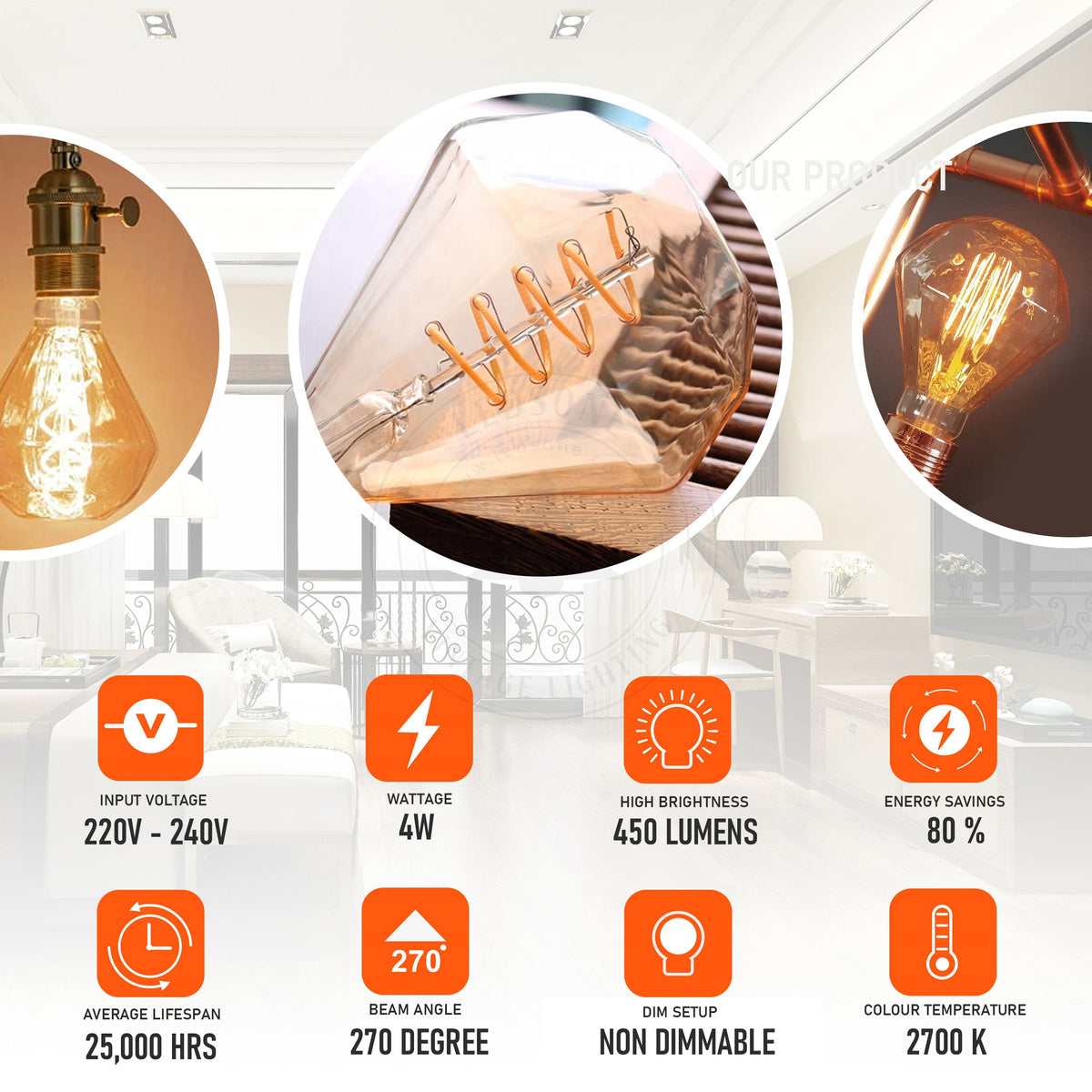 Vintage Spiral Filament LED Bulbs E27 – Globe, Diamond, Heart, Star & Tube - photo 7