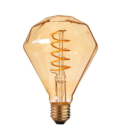 Vintage Spiral Filament LED Bulbs E27 – Globe, Diamond, Heart, Star & Tube - G95 Diamond, E27 4W, Single