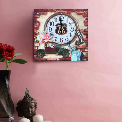 Route 66 Vintage Square Wall Clock – 38 cm, Classic Car & Roses - photo 4