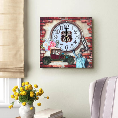 Route 66 Vintage Square Wall Clock – 38 cm, Classic Car & Roses - photo 6