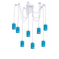 8 Light Spider Pendant – White, Coloured Metal Holders, E27 - Blue, No Shade, Without Bulb