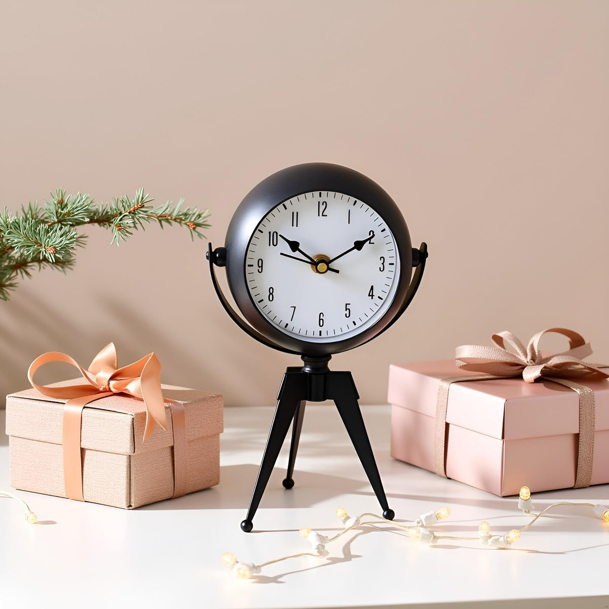 Tripod Table Clock with Mirror – Rotating Head, Black, 20 cm - photo 6