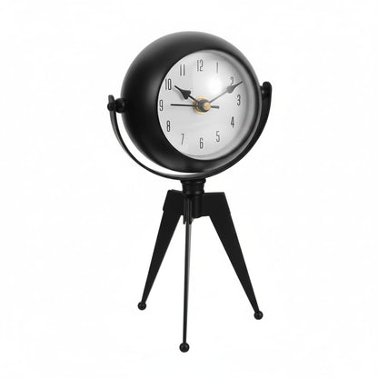 Tripod Table Clock with Mirror – Rotating Head, Black, 20 cm