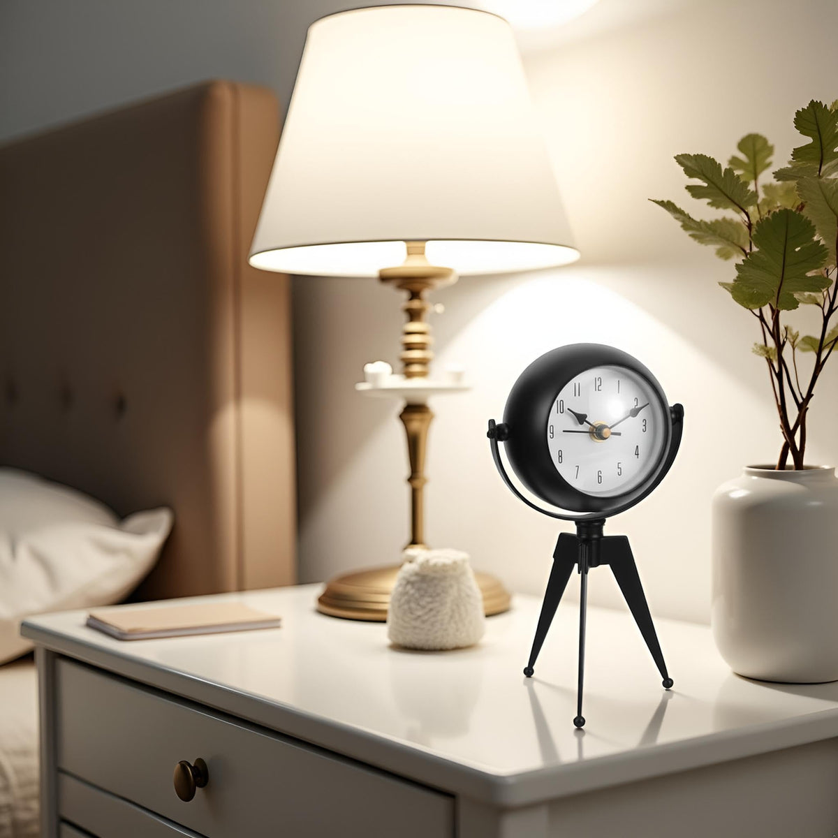 Tripod Table Clock with Mirror – Rotating Head, Black, 20 cm - photo 2