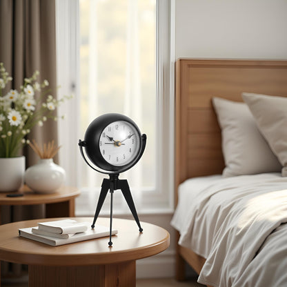 Tripod Table Clock with Mirror – Rotating Head, Black, 20 cm - photo 3