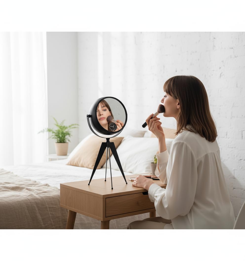 Tripod Table Clock with Mirror – Rotating Head, Black, 20 cm - photo 4