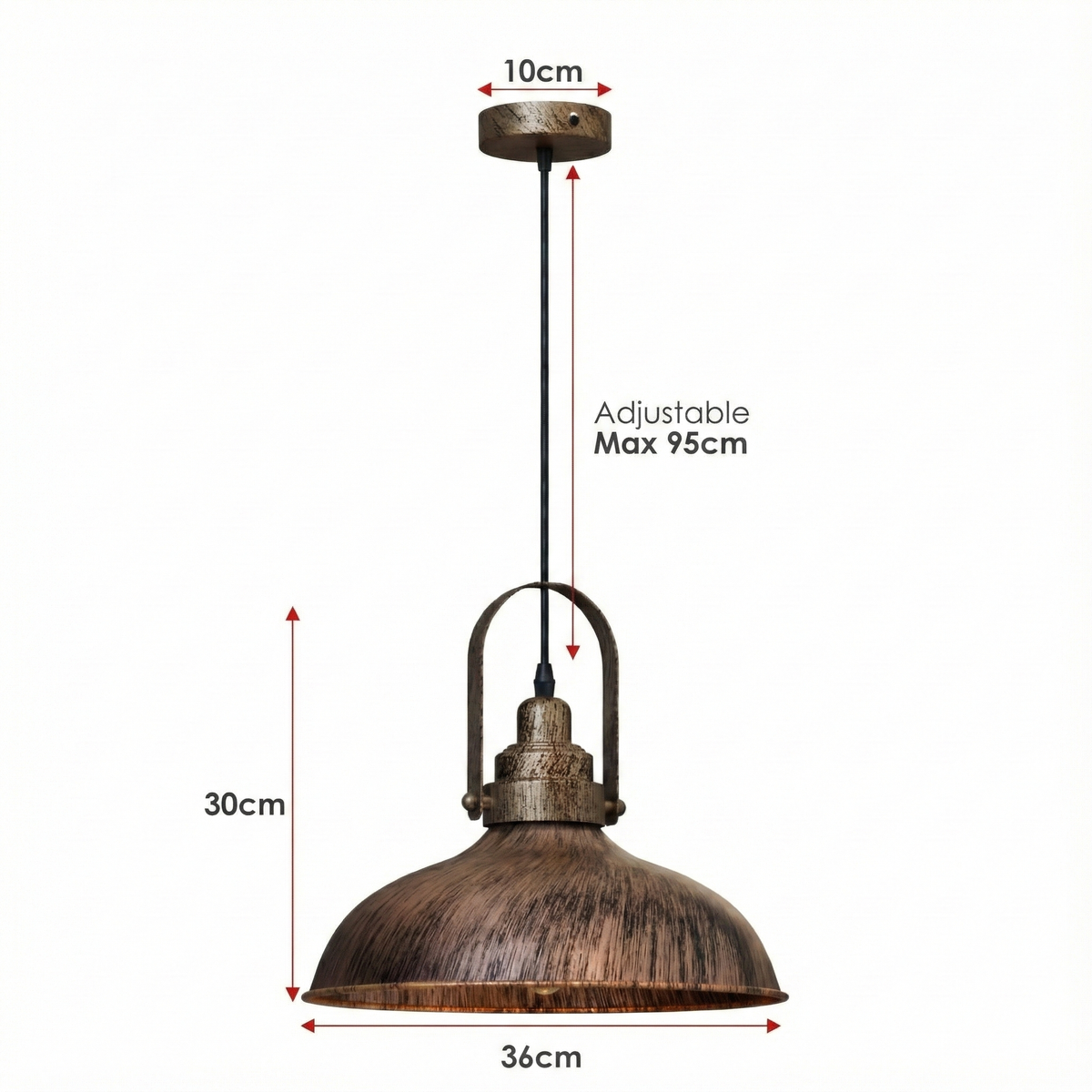 Industrial Hooded Pendant Light – Brushed Copper, 16 or 36 cm Shade - photo 2
