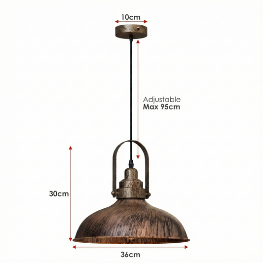 Industrial Hooded Pendant Light – Brushed Copper, 16 or 36 cm Shade - photo 2
