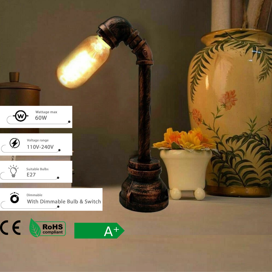 Vintage style Plug in Water Pipe Steampunk Desk Light Lamp - photo 3