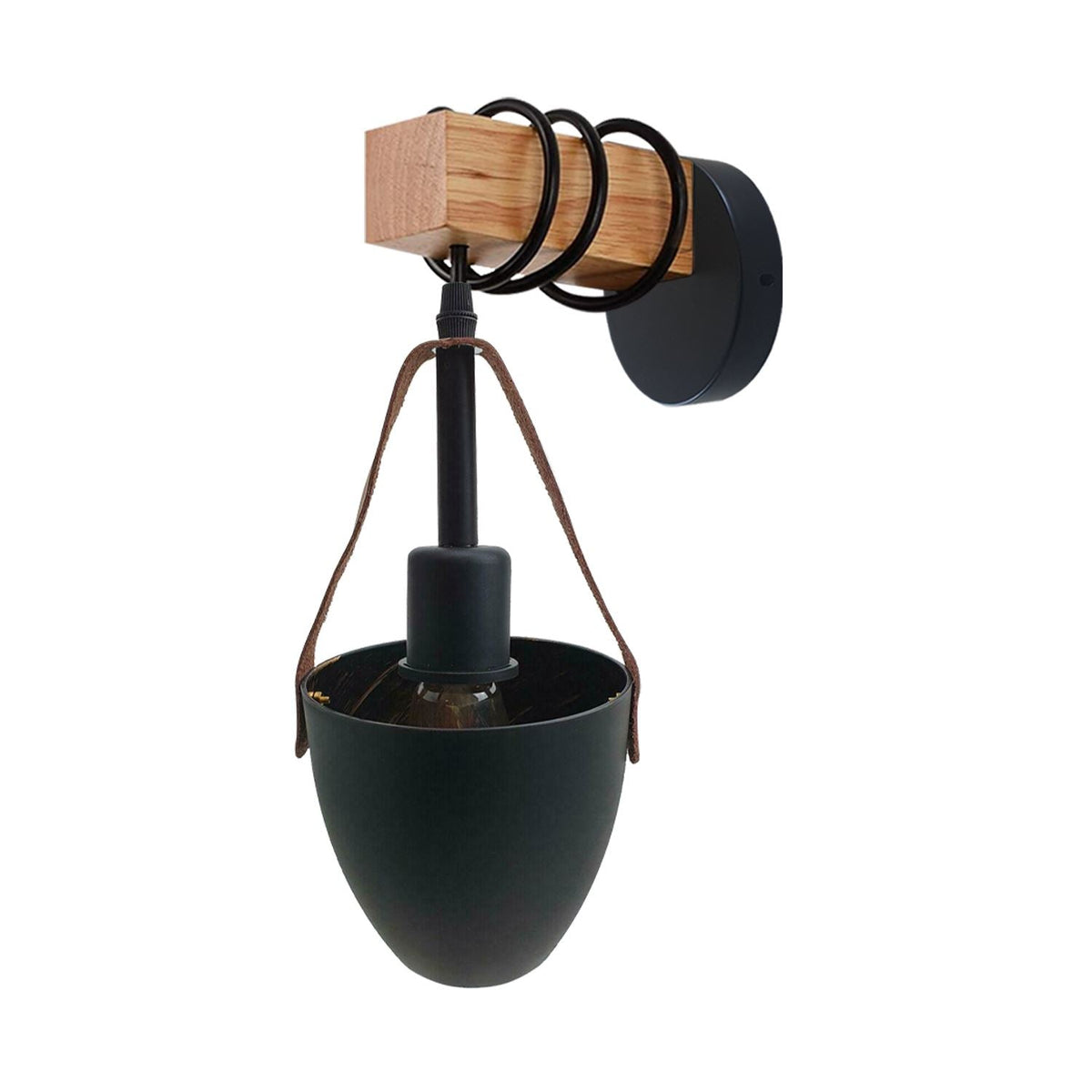 Wood Block Wall Light with Hanging Black Shade – Pack of 2 or 3 - photo 2