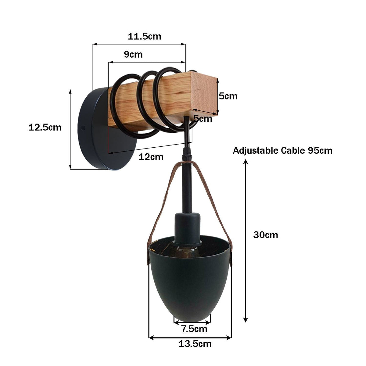 Wood Block Wall Light with Hanging Black Shade – Pack of 2 or 3 - photo 3