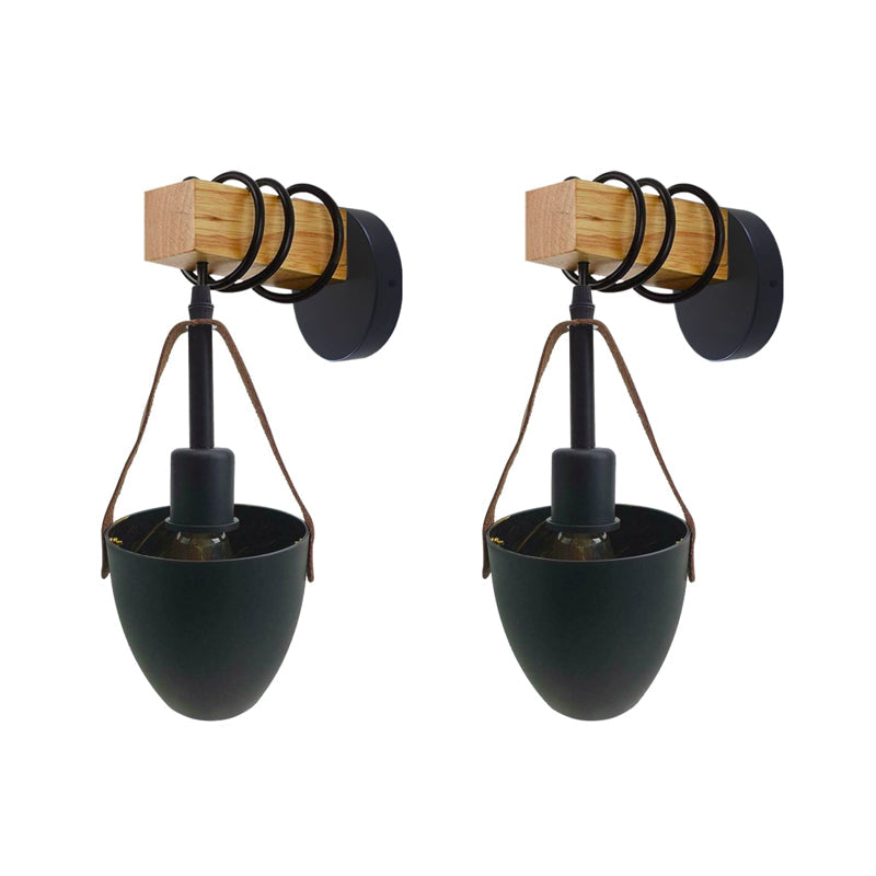 Wood Block Wall Light with Hanging Black Shade – Pack of 2 or 3 - photo 7