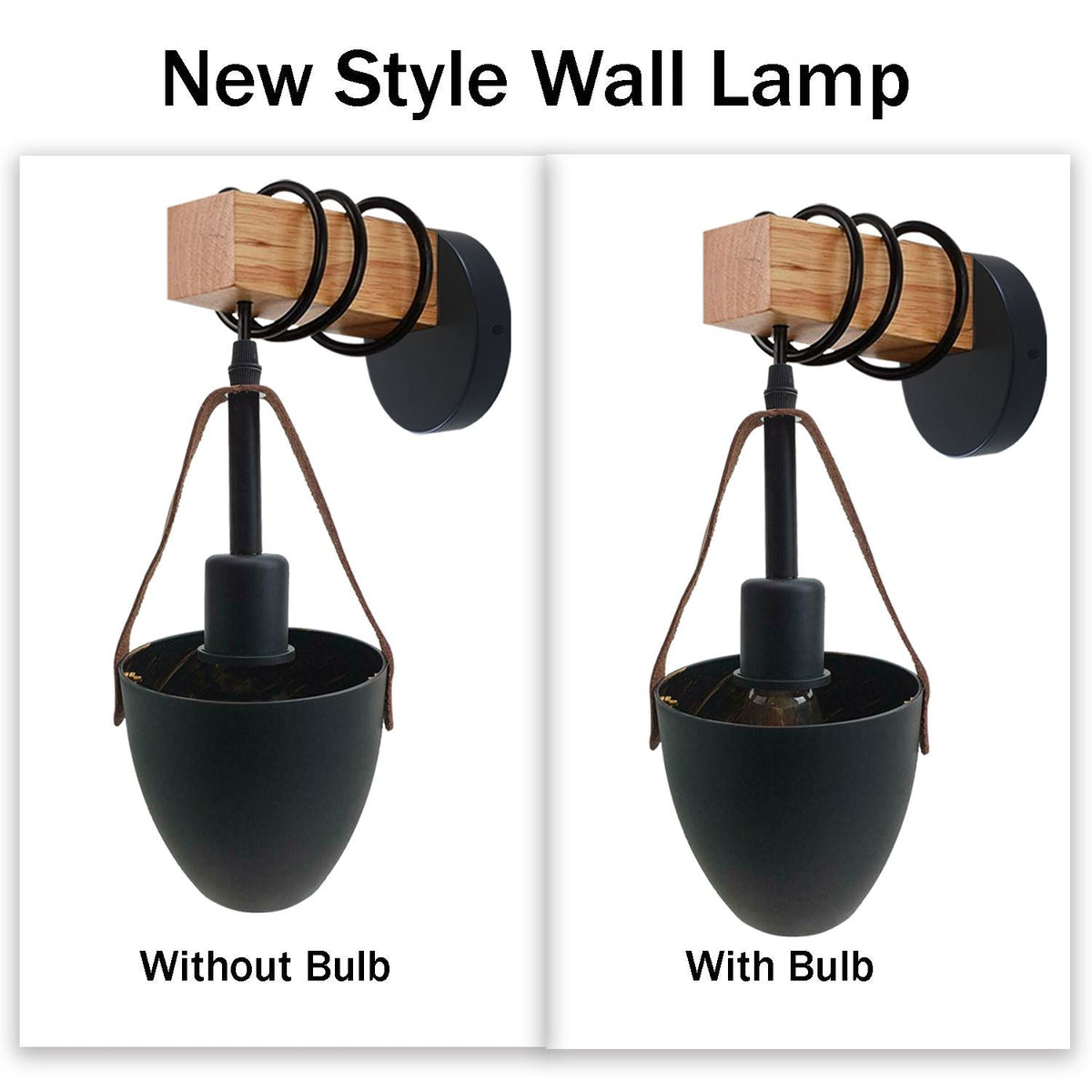 Wood Block Wall Light with Hanging Black Shade – Pack of 2 or 3 - Wood, Pack of 2, Without Bulb