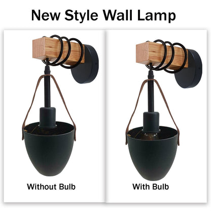 Wood Block Wall Light with Hanging Black Shade – Pack of 2 or 3 - Wood, Pack of 2, Without Bulb