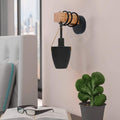Wood Block Wall Light with Hanging Black Shade – Pack of 2 or 3