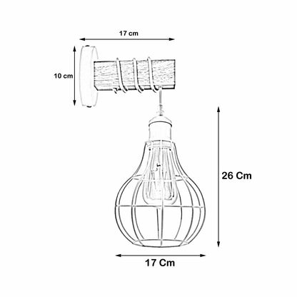 Wood & White Wall Light with Balloon Cage – E27 - photo 2