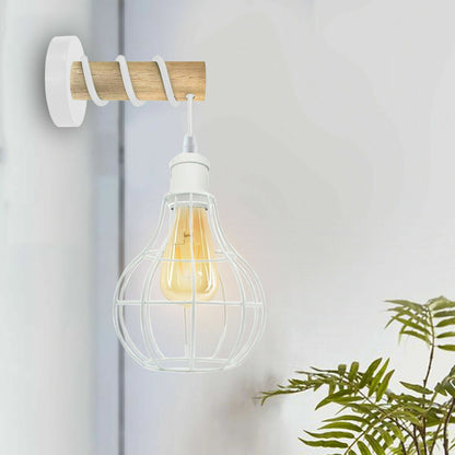 Wood & White Wall Light with Balloon Cage – E27 - photo 3