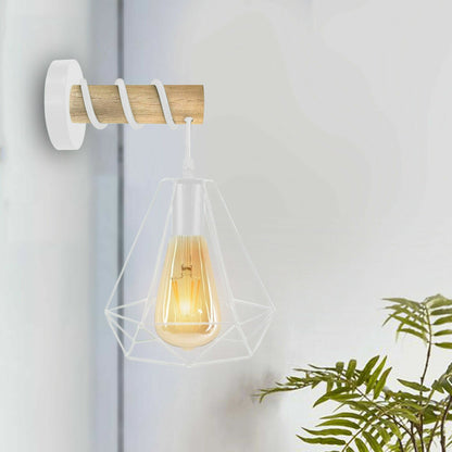 Wood & White Wall Light with Balloon Cage – E27 - photo 4