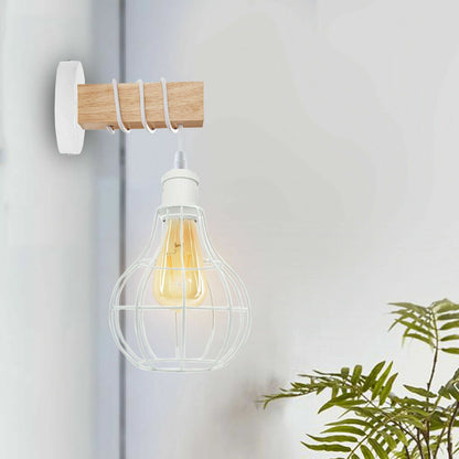 Wood & White Wall Light with Balloon Cage – E27 - photo 5