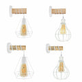 Wood & White Wall Light with Balloon Cage – E27 - White, Balloon Cage White, Without Bulb