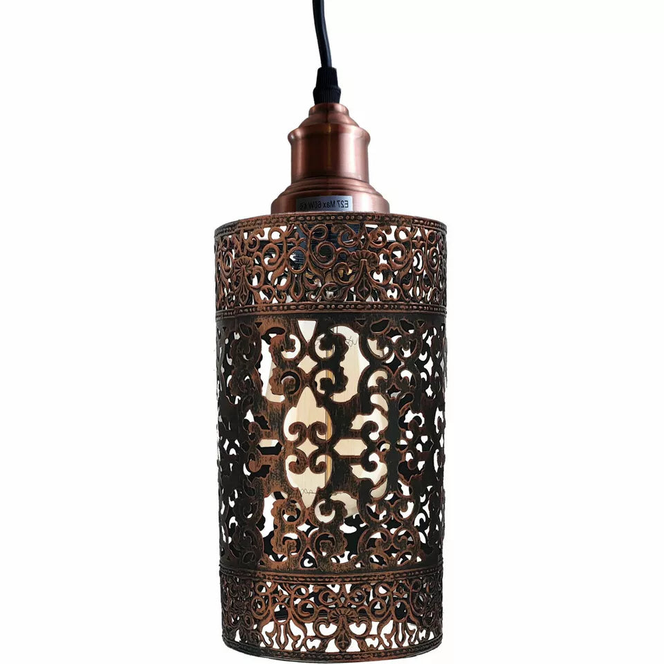 Vintage Pendant Light – E27 Holder in 6 Finishes, 60+ Shades & Cages - Copper, Barrel Cage Style 7 Rustic Red, Without Bulb