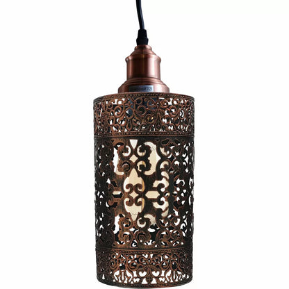Vintage Pendant Light – E27 Holder in 6 Finishes, 60+ Shades & Cages - Copper, Barrel Cage Style 7 Rustic Red, Without Bulb