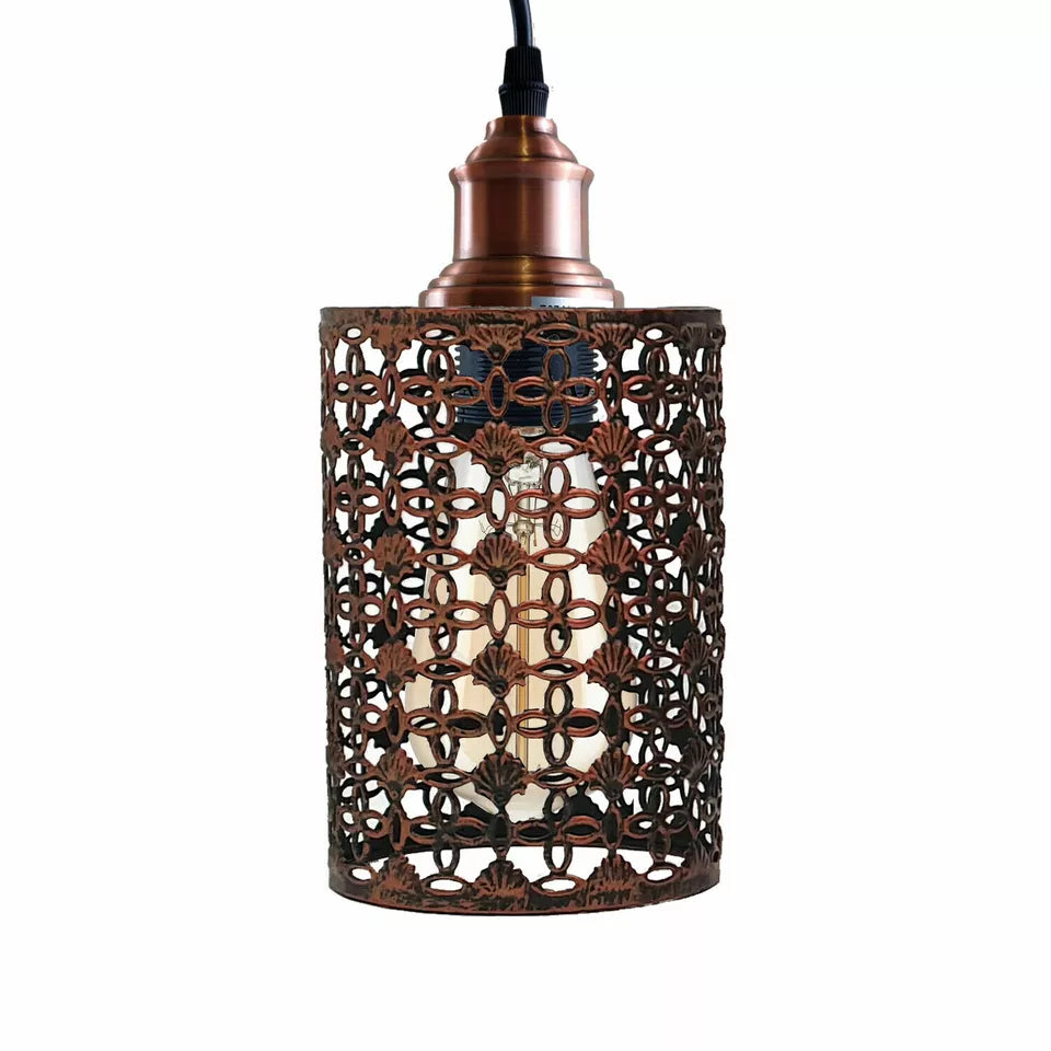 Vintage Pendant Light – E27 Holder in 6 Finishes, 60+ Shades & Cages - Copper, Barrel Cage Style 6 Rustic Red, Without Bulb