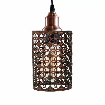 Vintage Pendant Light – E27 Holder in 6 Finishes, 60+ Shades & Cages - Copper, Barrel Cage Style 6 Rustic Red, Without Bulb