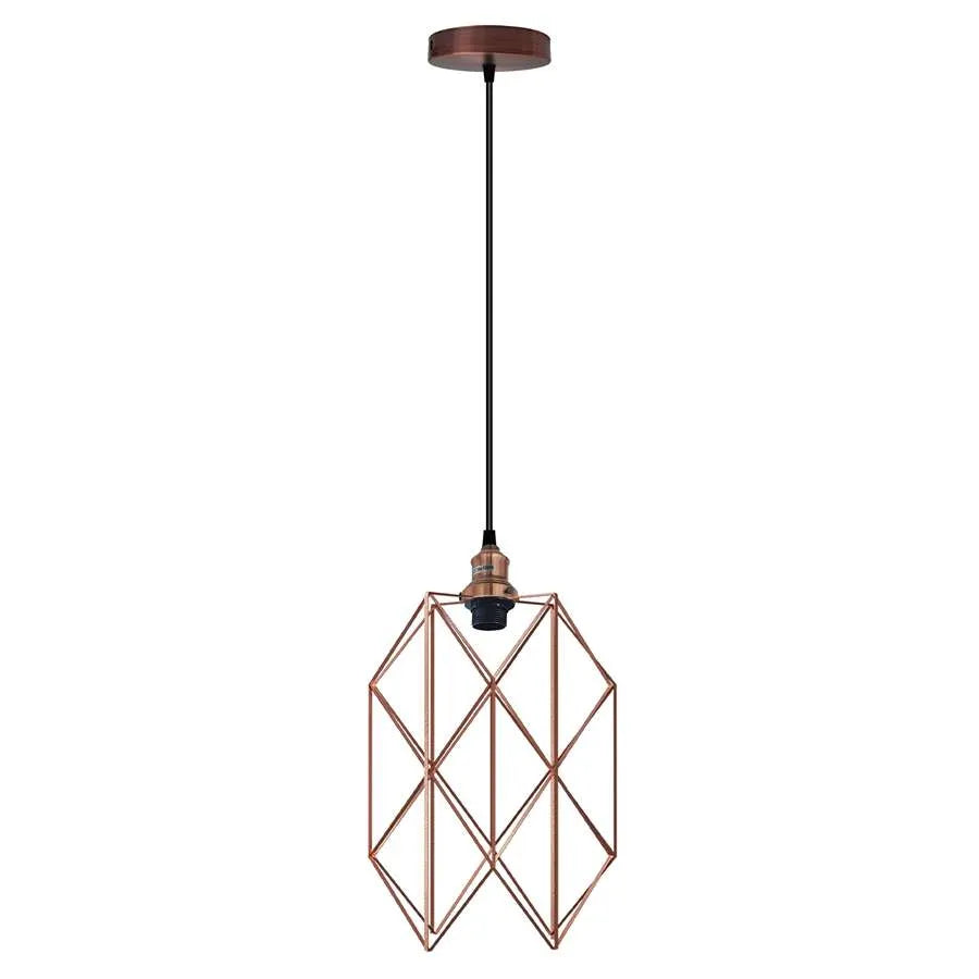 Vintage Pendant Light – E27 Holder in 6 Finishes, 60+ Shades & Cages - Copper, Flat Diamond Cage Copper, Without Bulb