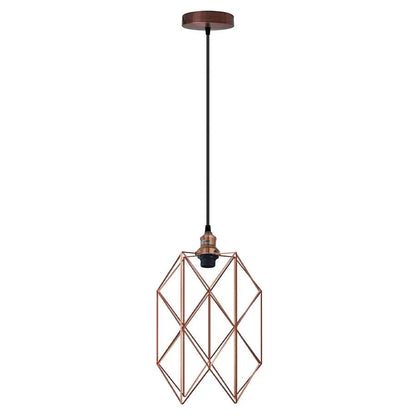 Vintage Pendant Light – E27 Holder in 6 Finishes, 60+ Shades & Cages - Copper, Flat Diamond Cage Copper, Without Bulb