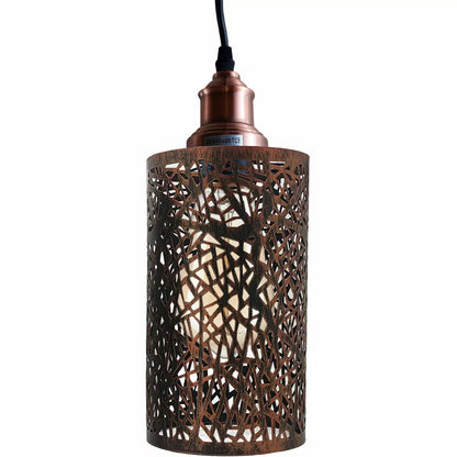 Vintage Pendant Light – E27 Holder in 6 Finishes, 60+ Shades & Cages - Copper, Drum Style 5 Rustic Red, Without Bulb