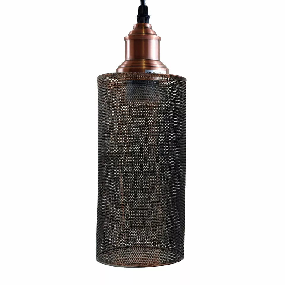 Vintage Pendant Light – E27 Holder in 6 Finishes, 60+ Shades & Cages - Copper, Drum Style 4 Rustic Red, Without Bulb