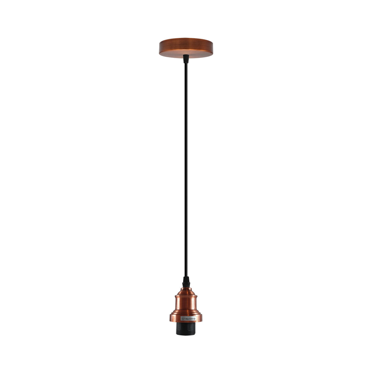Vintage Pendant Light – E27 Holder in 6 Finishes, 60+ Shades & Cages - Copper, No Shade, Without Bulb