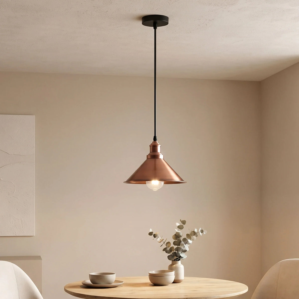 Vintage Pendant Light – E27 Holder in 6 Finishes, 60+ Shades & Cages - Copper, Small Cone 22 cm Copper, Without Bulb