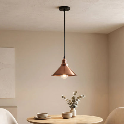 Vintage Pendant Light – E27 Holder in 6 Finishes, 60+ Shades & Cages - Copper, Small Cone 22 cm Copper, Without Bulb
