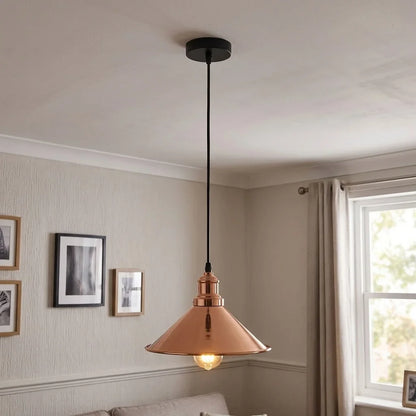 Vintage Pendant Light – E27 Holder in 6 Finishes, 60+ Shades & Cages - French Gold, Flat Cone 22 cm French Gold, Without Bulb