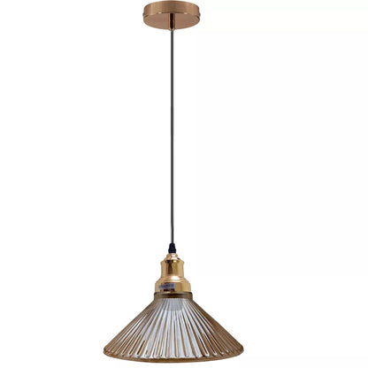 Vintage Pendant Light – E27 Holder in 6 Finishes, 60+ Shades & Cages - French Gold, Glass 25 cm Amber, Without Bulb