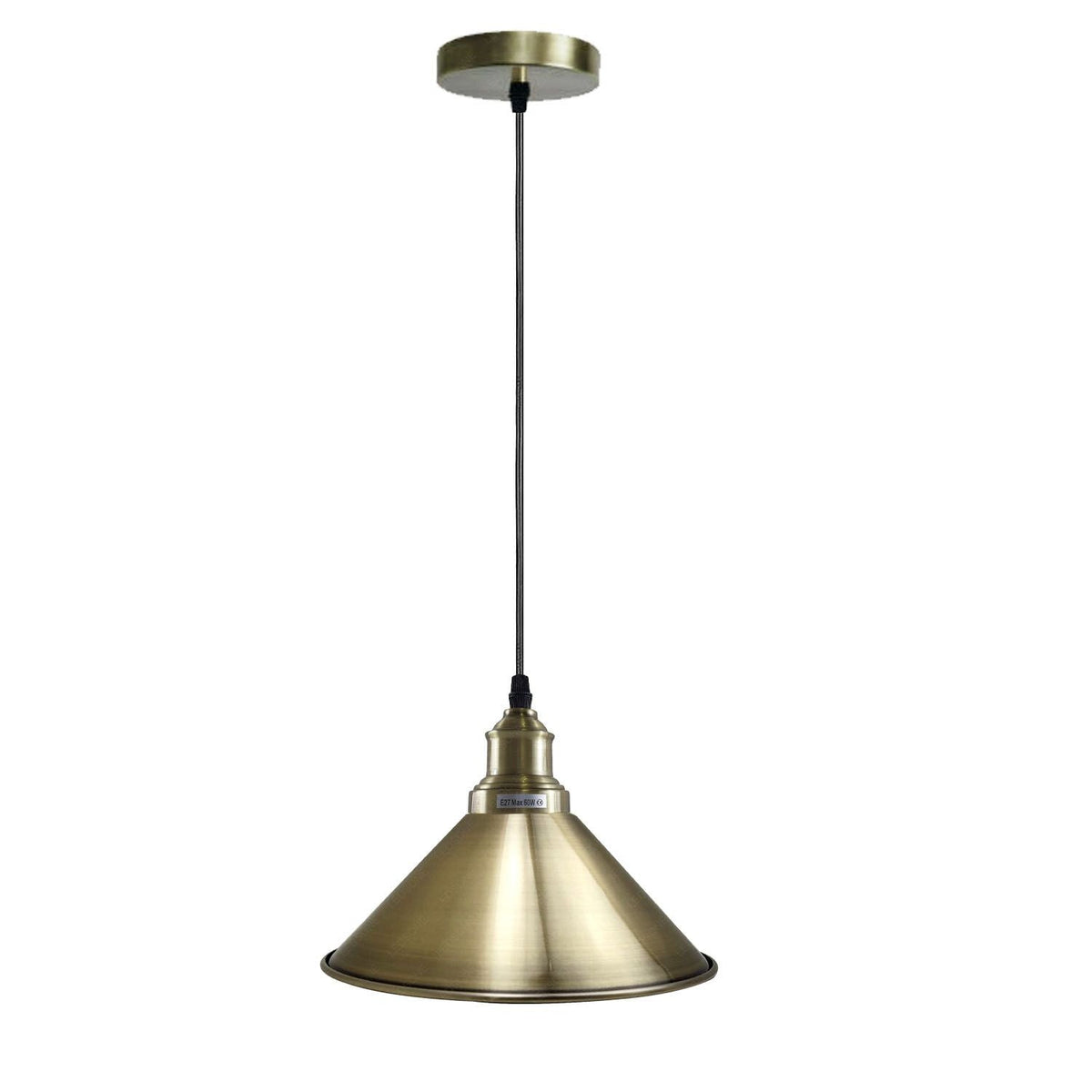 Vintage Pendant Light – E27 Holder in 6 Finishes, 60+ Shades & Cages - Green Brass, Flat Cone 22 cm Green Brass, Without Bulb