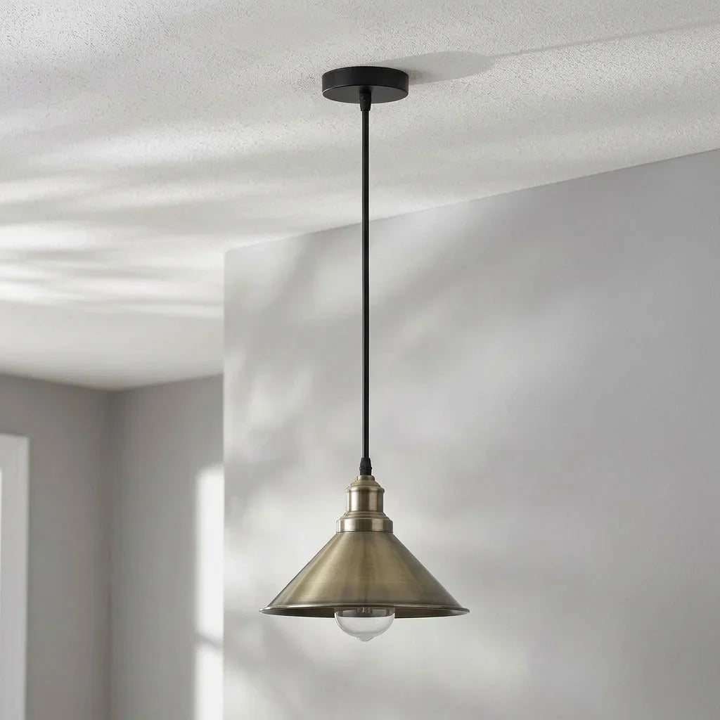 Vintage Pendant Light – E27 Holder in 6 Finishes, 60+ Shades & Cages - Green Brass, Small Cone 22 cm Green Brass, Without Bulb
