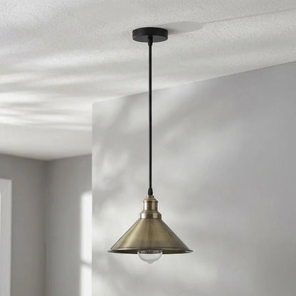 Vintage Pendant Light – E27 Holder in 6 Finishes, 60+ Shades & Cages - Green Brass, Small Cone 22 cm Green Brass, Without Bulb
