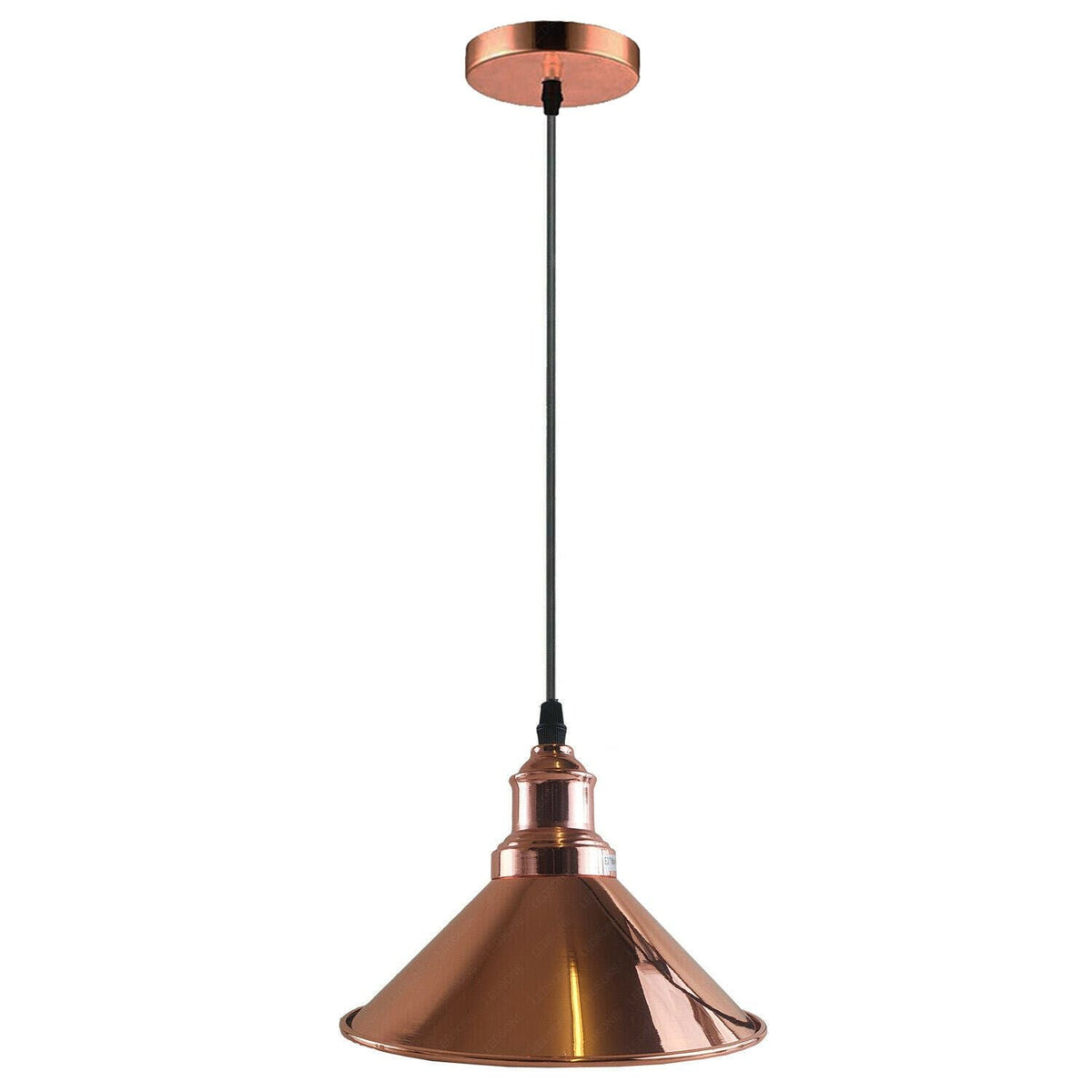 Vintage Pendant Light – E27 Holder in 6 Finishes, 60+ Shades & Cages - Rose Gold, Flat Cone 22 cm Rose Gold, Without Bulb