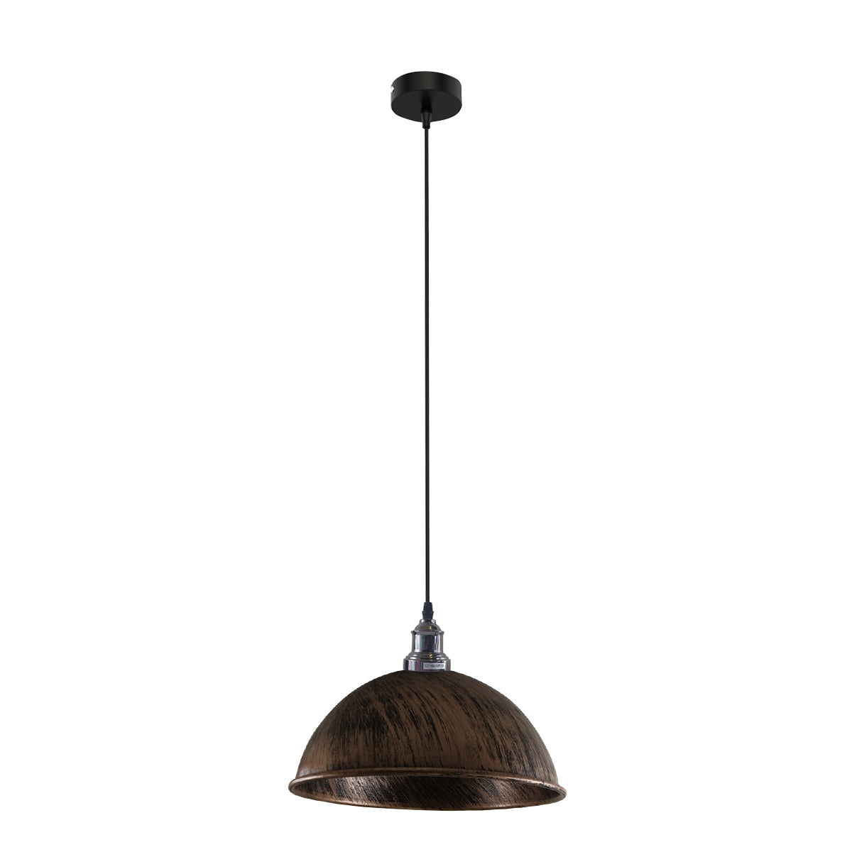 Vintage Pendant Light – E27 Holder in 6 Finishes, 60+ Shades & Cages - Shiny Black, Dome 21 cm Brushed Copper, Without Bulb