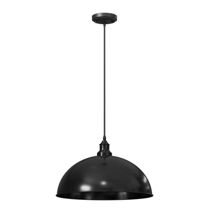 Vintage Pendant Light – E27 Holder in 6 Finishes, 60+ Shades & Cages - Shiny Black, Dome 40 cm Shiny Black, Without Bulb