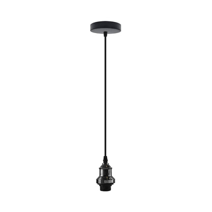 Vintage Pendant Light – E27 Holder in 6 Finishes, 60+ Shades & Cages - Shiny Black, No Shade, Without Bulb