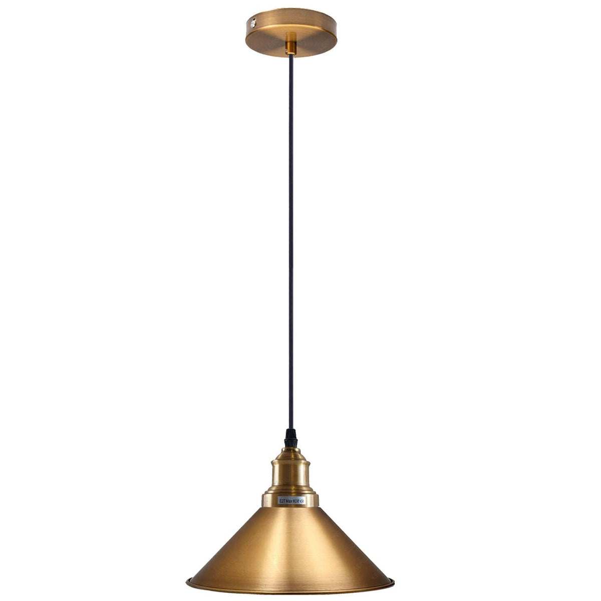 Vintage Pendant Light – E27 Holder in 6 Finishes, 60+ Shades & Cages - Yellow Brass, Flat Cone 22 cm Yellow Brass, Without Bulb