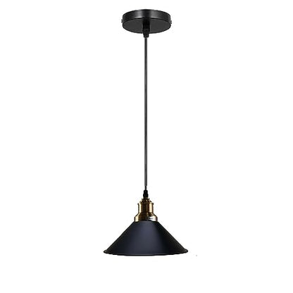 Vintage Pendant Light – E27 Holder in 6 Finishes, 60+ Shades & Cages - Yellow Brass, Flat Cone 22 cm Black, Without Bulb